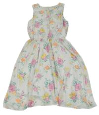 Bílo-barevné květované šifonové šaty H&M