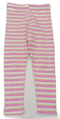 Bílo-růžovo-zelené pruhované legíny Primark