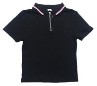Černé žebrované tričko s límečkem E-vie