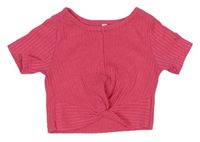 Růžové žebrované crop tričko Shein
