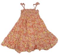 Bílé plátěné žabičkové šaty s kytičkami zn. Primark