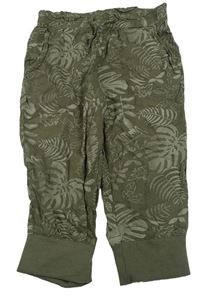 Khaki capri lehké kalhoty s lístky H&M