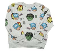 Šedá melírovaná mikina s hrdiny Marvel
