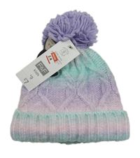 Nové - Fialovo-zeleno-růžová vzorovaná pletená podšitá čepice F&F