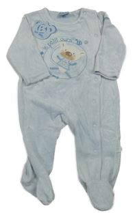 Nové - Světlemodrý sametový overal s medvídkem Zip Zap