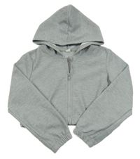 Šedá vzorovaná propínací crop mikina s kapucí Shein