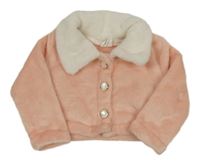 Broskvovo-bílá chlupatá propínací mikina s límečkem Shein