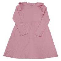 Růžové žebrované šaty s volánky H&M