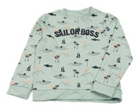 Světlezelená mikina se žraloky a nápisem Orchestra