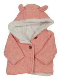 Růžovo-bílý melírovaný propínací zateplený svetr s kapucí Mothercare