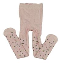 Světlerůžové kytičkované punčocháče