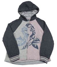 Šedo-tmavošedo-růžová propínací mikina s Elsou a kapucí Disney 
