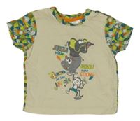 Béžovo-khaki tričko se zvířátky Ergee
