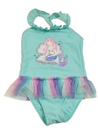 Mátové jednodílné plavky s mořskou pannou a volánky Dopodopo