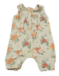 Béžový bavlněný kraťasový overal s květy Dopodopo