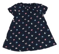 Tmvomodré bavlněné šaty s deštníky Topomini 