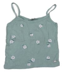 Světlezelenošedý žebrovaný crop top s kytičkami Page one young