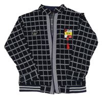 Tmavomodro-bílý kostkovaný cardigan s nášivkami