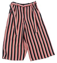 Růžovo-bílo-černé pruhované culottes kalhoty s páskem Next