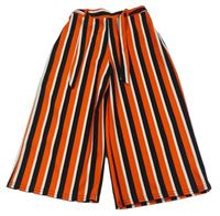 Tmavooranžovo-černo-bílé pruhované culottes kalhoty se zavazováním zn. New Look