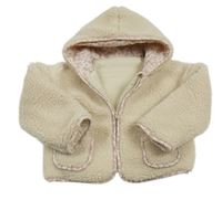 Smetanová huňatá zateplená bunda s kytičkami a kapucí George