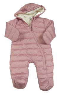 Starorůžová melírovaná prošívaná šusťáková zimní kombinéza s kapucí s oušky F&F