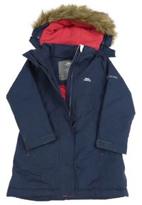 Tmavomodrá  šusťáková funkční zimní parka s odepínací kapucí s kožešinou Trespass