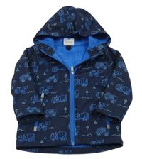 Tmavomodrá softshellová zateplená bunda se stavebním stroji a kapucí Topomini