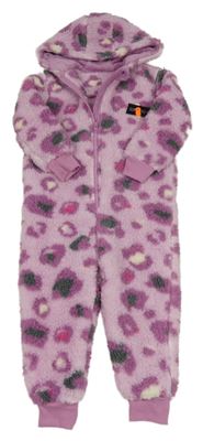 Nové - růžová vzorovaná huňatá kombinéza s kapucí St. Bernard