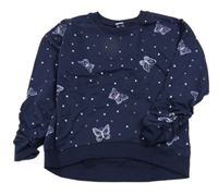 Tmavomodrá puntíkatá mikina s motýlky dopodopo