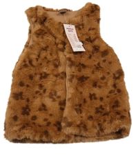 Nové - hnědo-tmavohnědá vzorovaná kožešinová podšitá vesta little kids