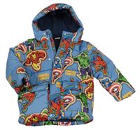 Modrá prošívaná šusťáková zimní bunda se superhrdiny a kapucí George