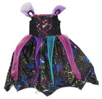 Kostým - Černé šaty s pavučinkami a flitry a barevným tylem a volánky