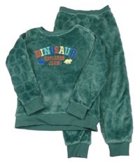 Smaragdové plyšové pyžamo s nápisy a dinosaury F&F