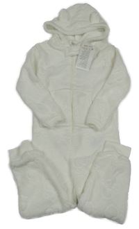 Nové - bílá plyšová kombinéza s tlapkami a kapucí s oušky Kiki&Koko