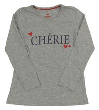 Šedé melírované triko s nápisem a srdíčky lupilu