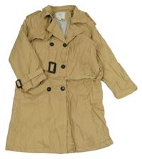 Béžový plátěný zateplený kabát s límečkem a páskem Little Deeyss