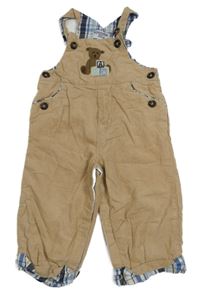 Béžové manšestrové laclové podšité kalhoty s medvídkem 