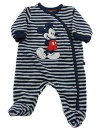 Tmavomodro-bílý pruhovaný sametový overal s Mickey C&A