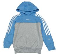Šedo-modrá melírovaná mikina s kapsou a kapucí Adidas
