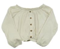 Smetanová mačkaná crop halenka s knoflíky H&M