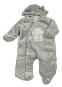Šedá melírovaná plyšová podšitá kombinéza s Dumbem a kapucí s oušky Disney