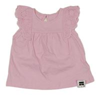 Nové - světlerůžové tričko s volánky s výšivkou a madeirou St. Bernard