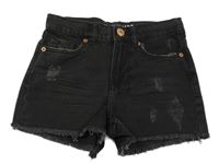 Černé high waist riflové kraťasy ošoupaného vzhledu a prošoupáním Page one young