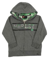 Šedá melírovaná propínací mikina s logem a kapucí Hurley
