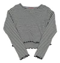 Světlešedo/melírovano-černé pruhované crop triko s logem TOMMY HILFIGER