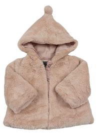 Růžová chlupatá zateplená bunda s kapucí Primark