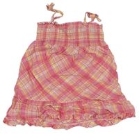 Růžovo-žluté třpytivé kárované žabičkové šaty Cherokee