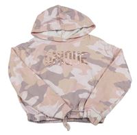 Růžová army crop mikina s nápisem a kapucí River Island