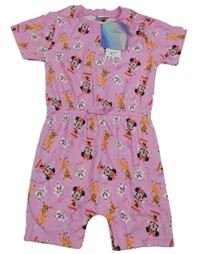 Růžový bavlněný kraťasový overal s Minnie a Bambim Disney